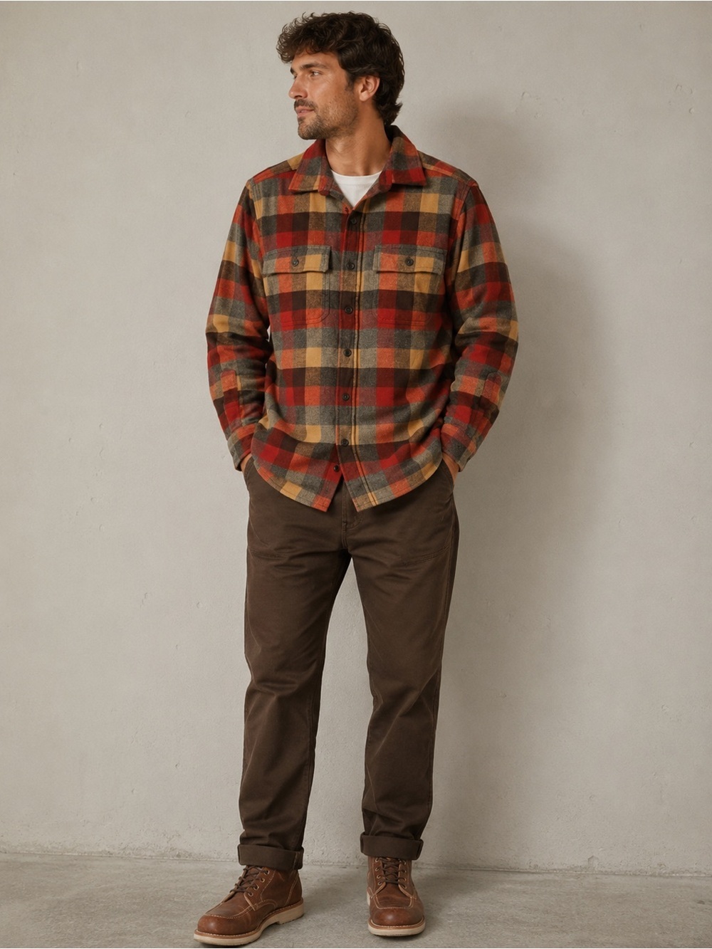 LL BEAN Men’s Small Thick Soft Chamois Flannel Shirt Plaid Button Up / Red